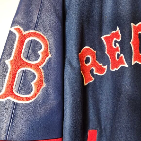 Boston Red Sox Varsity Jacket Leather Wool Embroidered Spellout Logo Mens 2XL - Picture 5 of 14